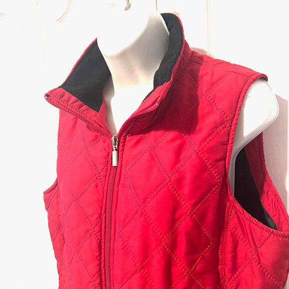 Jane Ashley-Women's Red/Black High Collar Quilted Vest-Medium--Zip Up Front-Pock - Picture 5 of 16